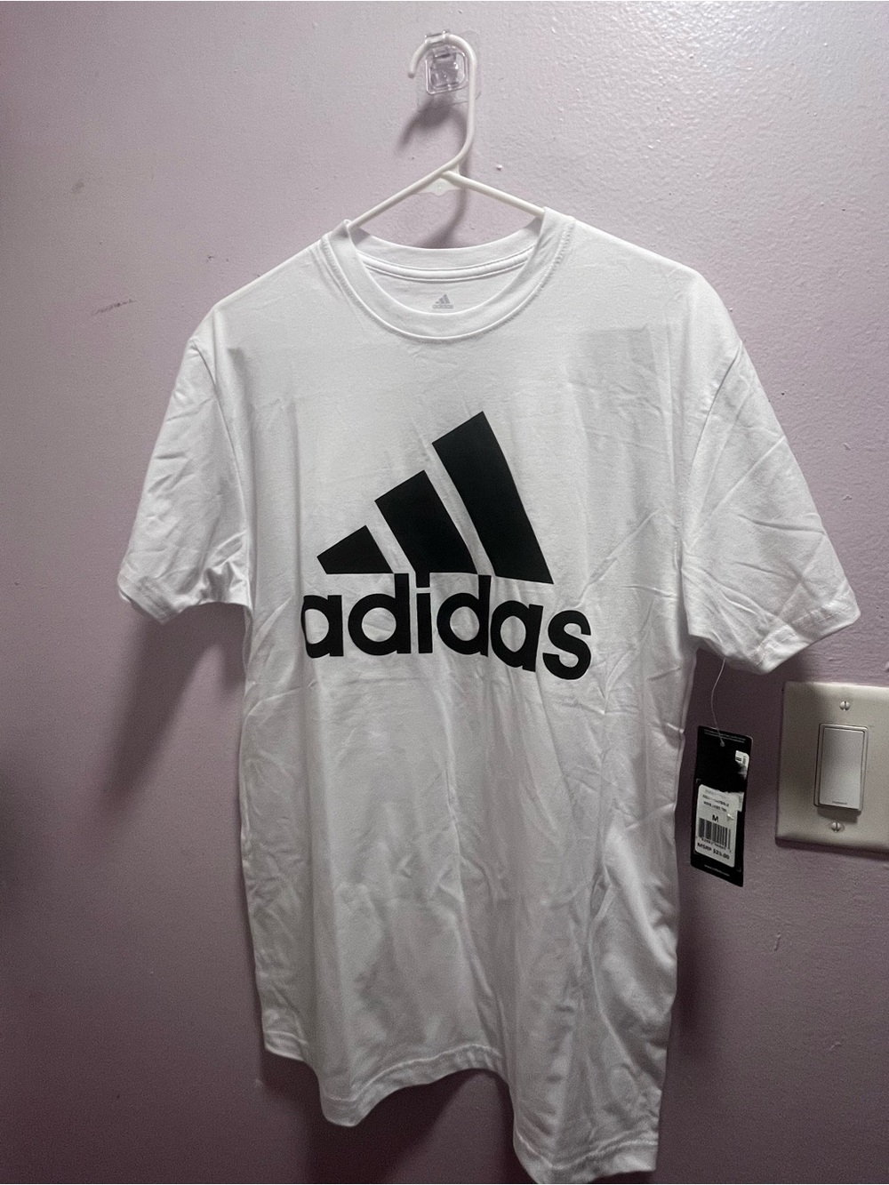 adidas White Tee with Large Black Trefoil-Style Logo
